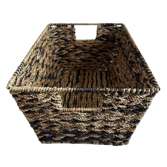 Wicker Rectangular STORAGE BASKET Brown Wicker Crate Storage Bin with Handles - Picture 5 of 6